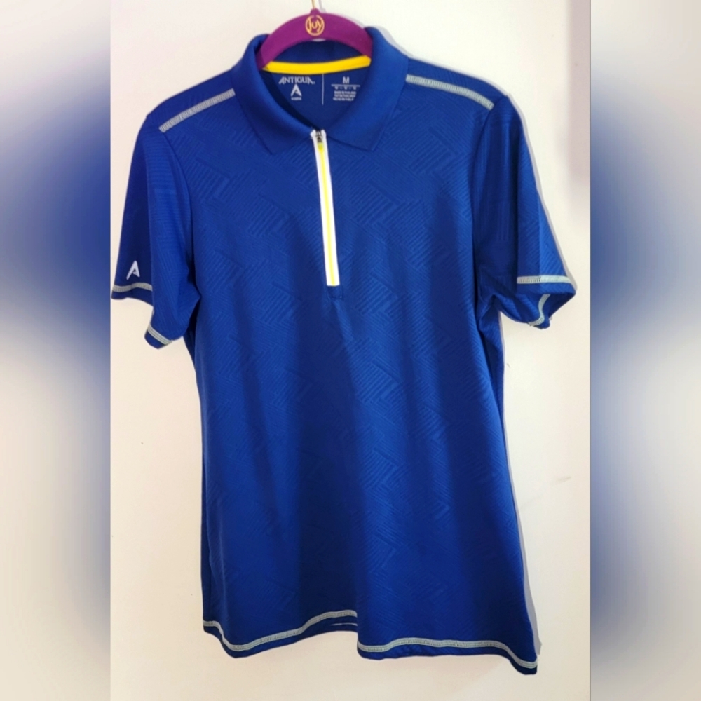Antigua Women's Blue Quarter Zip Polo Golf Shirt with Yellow Accent